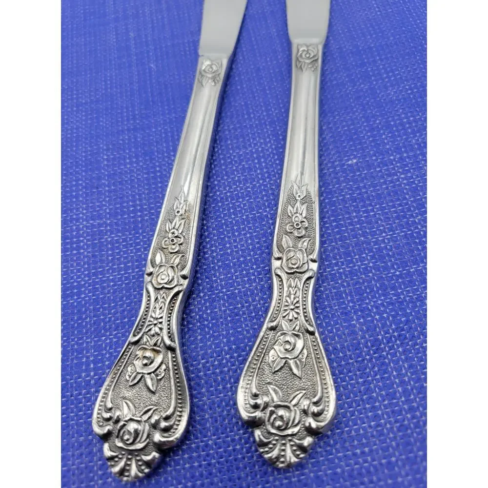 NORMANDY Floral Stainless Silverware Japan Set 2 Dinner Knives 9